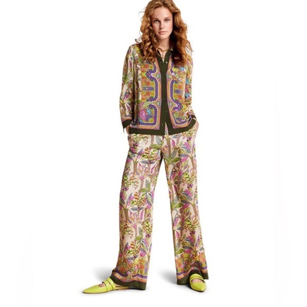 RIANI Wide Leg Floral Pants – Size 12 – Designer Botanical Print Trousers